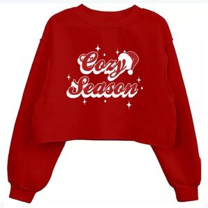 New - Adult Red Cozy Season Cropped Crewneck Sweatshirt